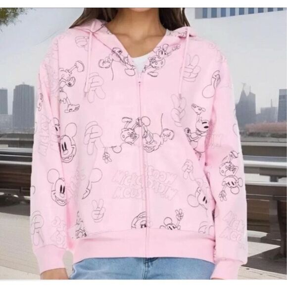Disney Mickey Mouse Hoodie Sweatshirt Women Size M Pink Full Zip Fleece NWT - Picture 1 of 4